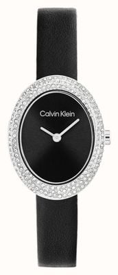 Calvin Klein Twisted Bezel (24mm) Black Dial / Black Leather Strap 25100145