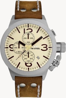 TW Steel Canteen Chronograph (45mm) Cream Dial / Brown Italian Leather Strap CS104