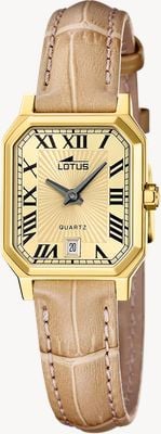 Lotus Square Series Quartz (21.2mm) Gold Sunray Dial / Light Brown Leather Strap Watch 19083/2