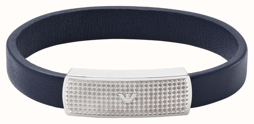 Emporio Armani Men's Blue Leather Stainless Steel Bracelet EGS2987040