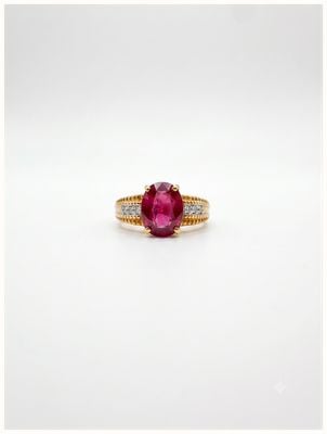18ct Yellow Gold 3ct Ruby And 0.15ct Diamond Ring J42248