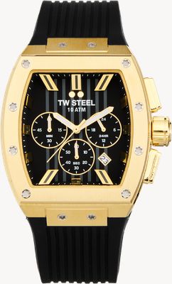 TW Steel Tonneau Quartz Chronograph (42mm) Black Dial / Black Rubber Strap Watch TO2