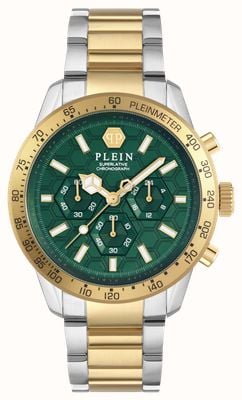 Philipp Plein HYPER-SPORT PLEINMETER (44mm) Green Chronograph Dial / Two-Tone Stainless Steel Bracelet PWPYA0524