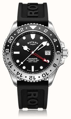 Rotary Men's Seamatic Automatic GMT (42mm) Black Dial / Black Silicone Strap GS04378/97