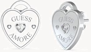Guess Amore Ladies Silver Crystal Heart Lock Earrings UBE05058RH