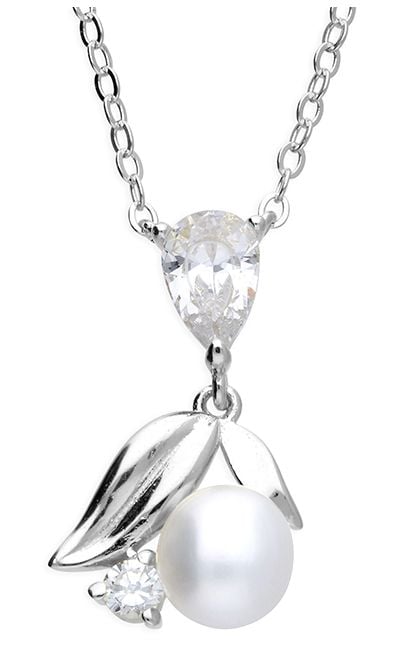 James Moore & Co H7115/S Silver Necklace Leaf Cz Pear Jewellery