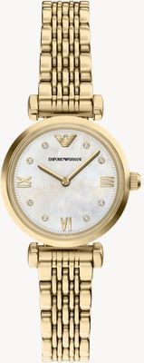 Emporio Armani Two-Hand Crystal Quartz (28mm) Mother-of-Pearl Dial / Gold PVD Stainless Steel Bracelet AR11806