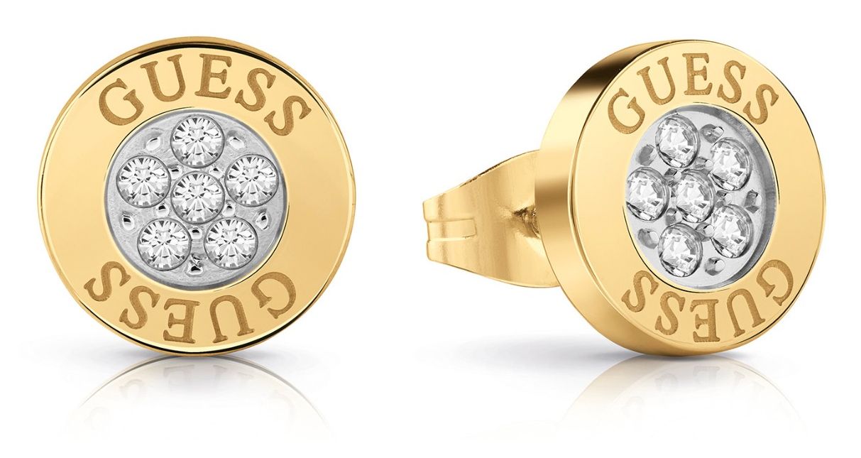 Guess UBE02158YG Gold Plated Crystal-Set 10mm Logo Button Jewellery