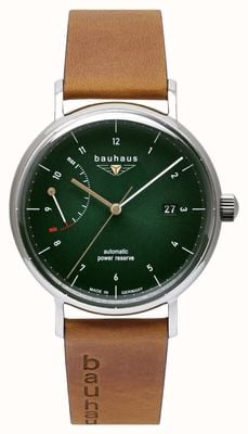 Bauhaus Classic Automatic Power-Reserve (41mm) Dark Green Dial / Brown Leather Strap 21604