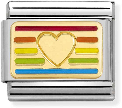 Nomination Classic PLATES Steel Enamel And 18k Gold Rainbow HEART Flag Charm 030263/24