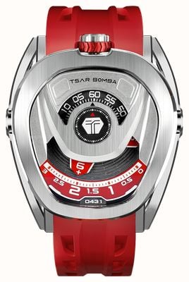 TSAR BOMBA Reactor Series Automatic (44mm) Silver & Red Dial / Red FKM Rubber Strap TB8213A-04