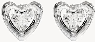 Guess Beloved Silver Pave Heart Stud Earrings UBE06097RH