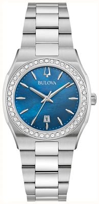 Bulova Women's Surveyor (31mm) Blue Mother-of-Pearl Dial Diamond Bezel / Stainless Steel Bracelet 96R246