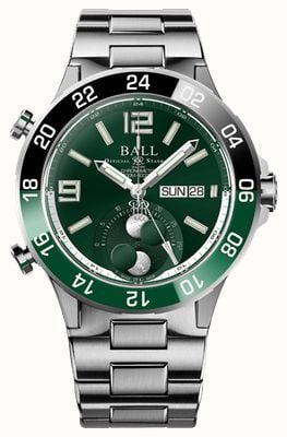 Ball Watch Company Roadmaster Marine GMT Moon Phase (42mm) Green Dial / Stainless Steel Bracelet DG3220A-S2C-GR