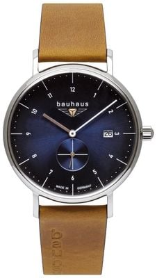 Bauhaus Classic Small-Seconds Quartz (41mm) Blue Dial / Light Brown Leather Strap 21303