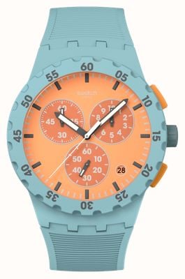 Swatch JUICY APRICOT (42mm) Light Orange Dial / Turquoise Silicone Strap SUSL401