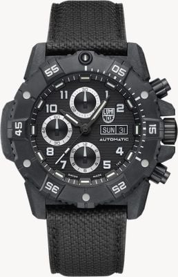 Luminox Master Carbon SEAL Auto Chrono 3880 Series (45mm) Black Dial / Black Technical Matrix Leather Strap Watch XS.3881