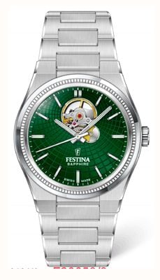 Festina Swiss Made Rivé Open Heart Automatic (40mm) Green Dial / Stainless Steel Bracelet F20053/3