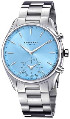 Kronaby SEKEL Hybrid Smartwatch (43mm) Light Blue Dial / 3-Link Stainless Steel Bracelet S3780/2