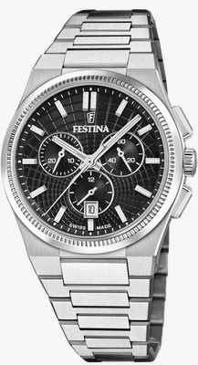 Festina Swiss Made Rivé Quartz Chronograph (42.5mm) Black Dial / Stainless Steel Bracelet F20059/4