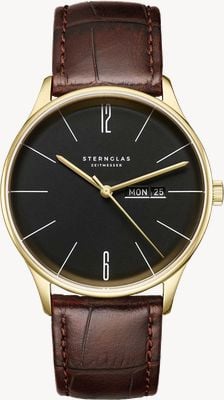 STERNGLAS Berlin Quartz (38mm) Piano Black Dial / Heritage 20 Dark Brown Leather Strap S01-BE04-HE01
