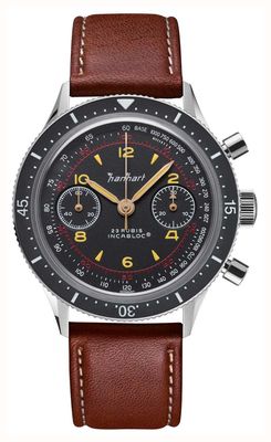 Hanhart 415 ES Iconic (39mm) Black Dial / Dark Brown Leather Strap - M H703.210-8110