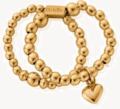 ChloBo Mini Puffed Heart Gold-Plated Double Ring - Medium GR2D4014