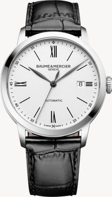 Baume & Mercier Classima Automatic (40mm) White Opaline Dial / Black Calfskin Leather Strap Watch 10874