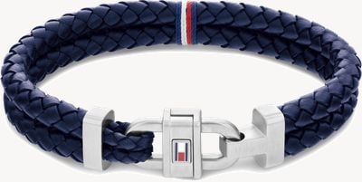 Tommy Hilfiger Carabiner Blue Leather Braided Bracelet 2790362