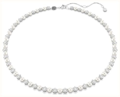 Swarovski Matrix Tennis Necklace White Crystals and Crystal Pearls Rhodium Plated 5689623