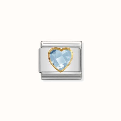 Nomination Composable Classic HEART FACETED CZ In Steel And 18k Gold LIGHT BLUE 030610/006