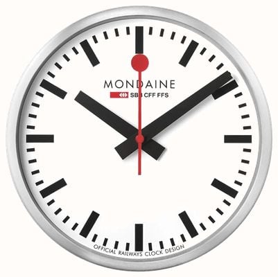 Mondaine stop2go WiFi Clock 25cm Quartz Wall Clock - Silver Frame / White Dial - New Version MSM25S111.1