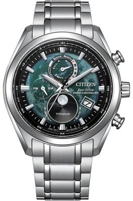 Citizen 'Tsuki-Yomi' Radio-Controlled Moonphase (43mm) Green Dial / Super Titanium™ Bracelet BY1010-57X