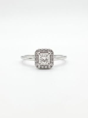 0.31ct Princess Natural Diamond Platinum Halo Ring ENG4981