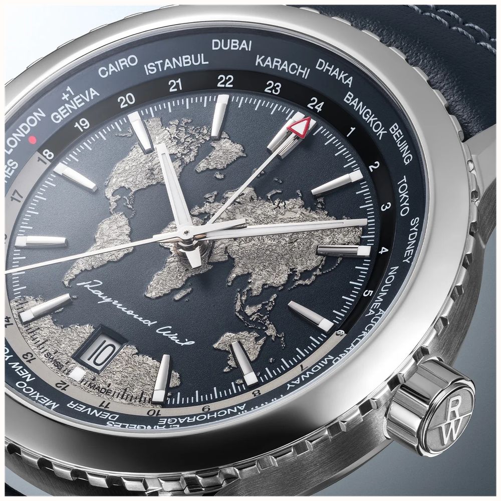 Raymond Weil Freelancer World-Traveller GMT Limited Edition (40mm) Blue 'World Map' Dial / Blue Leather Strap 2762-STC-02026 - alternate view 5