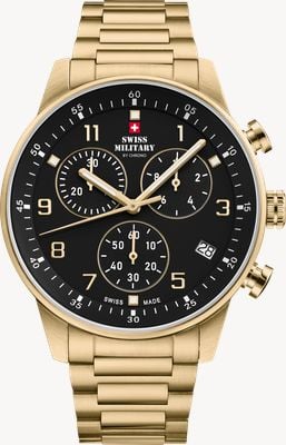 Swiss Military by Chrono Minimalist Chronograph (41mm) Black Dial / Gold PVD Stainless Steel Bracelet SM34114.05
