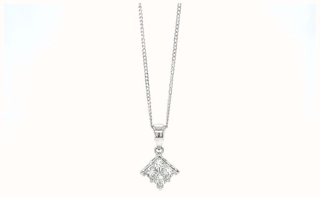 18ct White Gold 4 Stone Princess Cut Diamond Pendant Rp30004 J14642