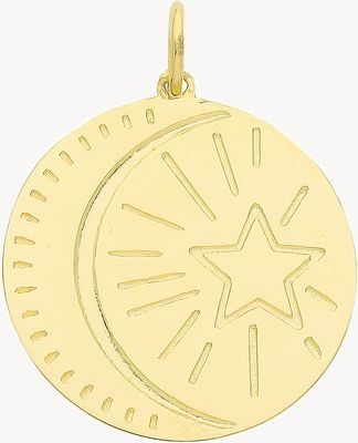 Treasure House 9ct Yellow Gold Moon and Stars Engraved Disc Pendant PN1234