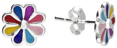 Silver Multi Enamel Flower Stud H6249/S