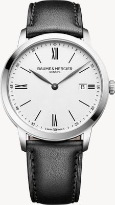 Baume & Mercier Classima Quartz (40mm) White Opaline Dial / Black Calfskin Leather Strap 10884