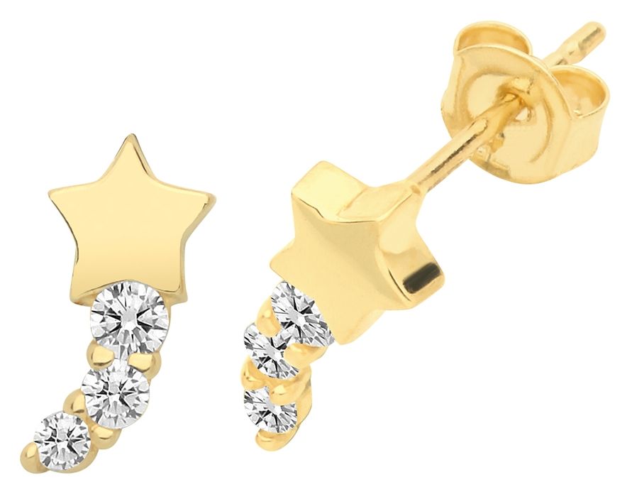 James Moore TH ES1600 9ct Gold 3 Cz Shooting Star Stud Jewellery
