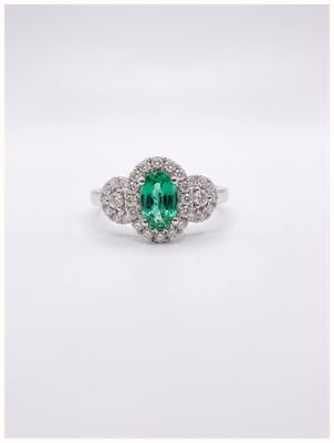 James Moore & Co Platinum Emerald And Diamond Triple Halo Ring J85797