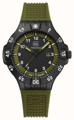 GLOCK Precision Date Quartz (43mm) Black & Army Green Textured Dial / Army Green Silicone RTF Strap GW-15-4-22