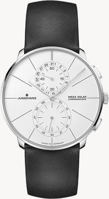 Junghans Meister Fein Chronoscope MEGA Solar (39.5mm) White Dial / Black Leather 59/4200.00