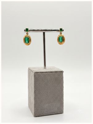 18ct Y/g Emerald Cut Emerald Drop Earrings Approx 2ct Each J3785