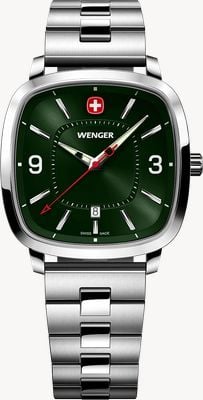 Wenger Vintage Sport Quartz (37mm) Green Sunburst Dial / Stainless Steel Bracelet 01.1921.111