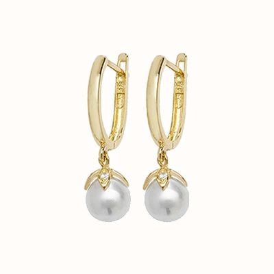 James Moore TH 9k Yellow Gold Drop Pearl Cubic Zirconia Earrings ER1134