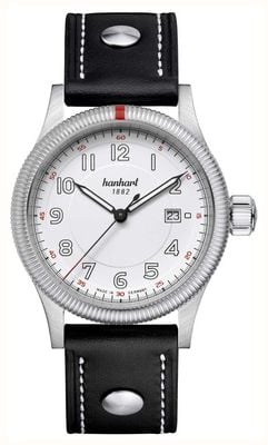 Hanhart PIONEER One Automatic (42mm) White Dial / Black Leather Rivet Strap - M 762.200-0010