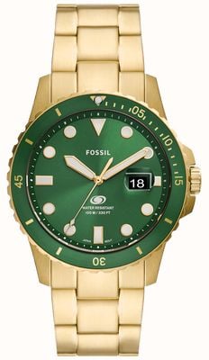 Fossil Mens Gold Plated Bracelet Green Dial FS5950