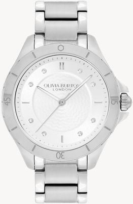 Olivia Burton Sports Luxe | White Guilloché Dial | Stainless Steel Bracelet 24000039
